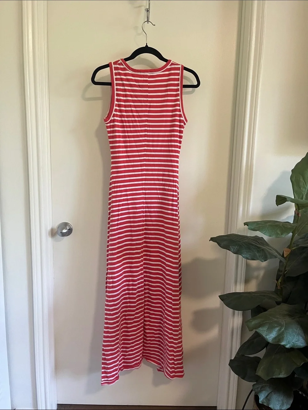 J. Crew Red and White Striped Sleeveless Maxi Dress